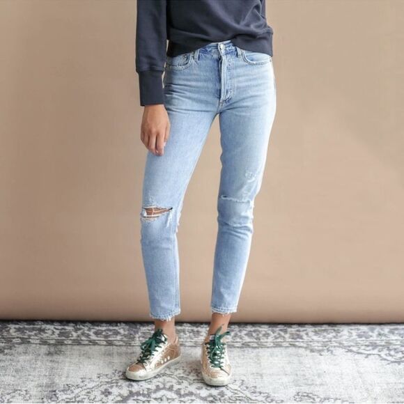 AGOLDE Jamie High Rise Classic Distressed Tapered Jeans in Shakedown - Picture 8 of 9